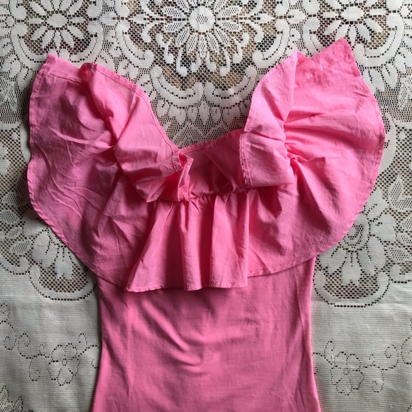 H&M Pink Off Shoulder Ruffle Top - Picture 2 of 7